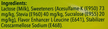 Sweetener ingredients label close-up with sweeteners and stabilizers list