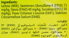 Tropicana Slim stevia tablets ingredient label showing lactose milk and sweeteners including stevia sucralose acesulfame