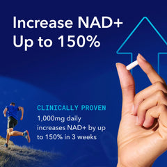 TRU NIAGEN NAD+ supplement promoting up to 150% increase in NAD+ levels in three weeks
