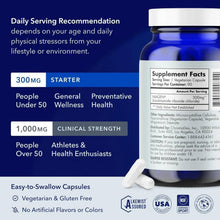NAD+ supplement bottle back label with daily serving recommendation chart