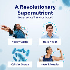TRU NIAGEN nicotinamide riboside supplement ad showing healthy aging brain health cellular energy and heart and muscles benefits