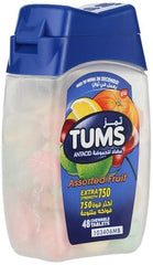 Tums antacid chewable tablets assorted fruit 48 count bottle extra 750 strength