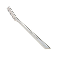 Facial razor dermaplaner with silver handle and straight stainless blade