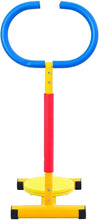 Twist fitness core trainer with blue ring handles, red center post, and yellow foot platform