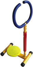 Twist fitness core trainer with blue hand ring, yellow seat disc, and red support post