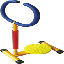 Twist fitness core trainer with blue handles, yellow base, red post, and padded foot plate