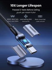 UGREEN 100W fast charging braided Type C cable with durable design and internal chip shown in exploded view