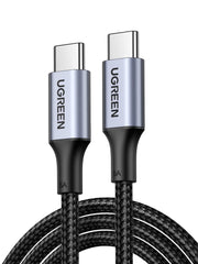 UGREEN 100W fast charging braided Type C cable with durable connectors and black nylon braided exterior