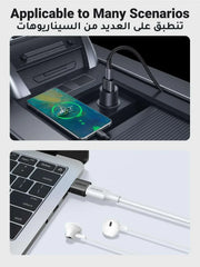 USB Type-C to USB-A adapter with black connectors plugged into devices, UGREEN