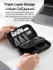 UGREEN shockproof hard drive carrying case with triple layer design holding cables and storage devices