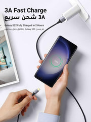 UGREEN USB C cable 2m charging a Samsung Galaxy S22 fast with 3A power from a wall outlet