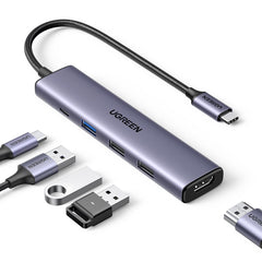 UGREEN USB C hub with HDMI for MacBook Pro in space gray with multiple USB ports and connectors