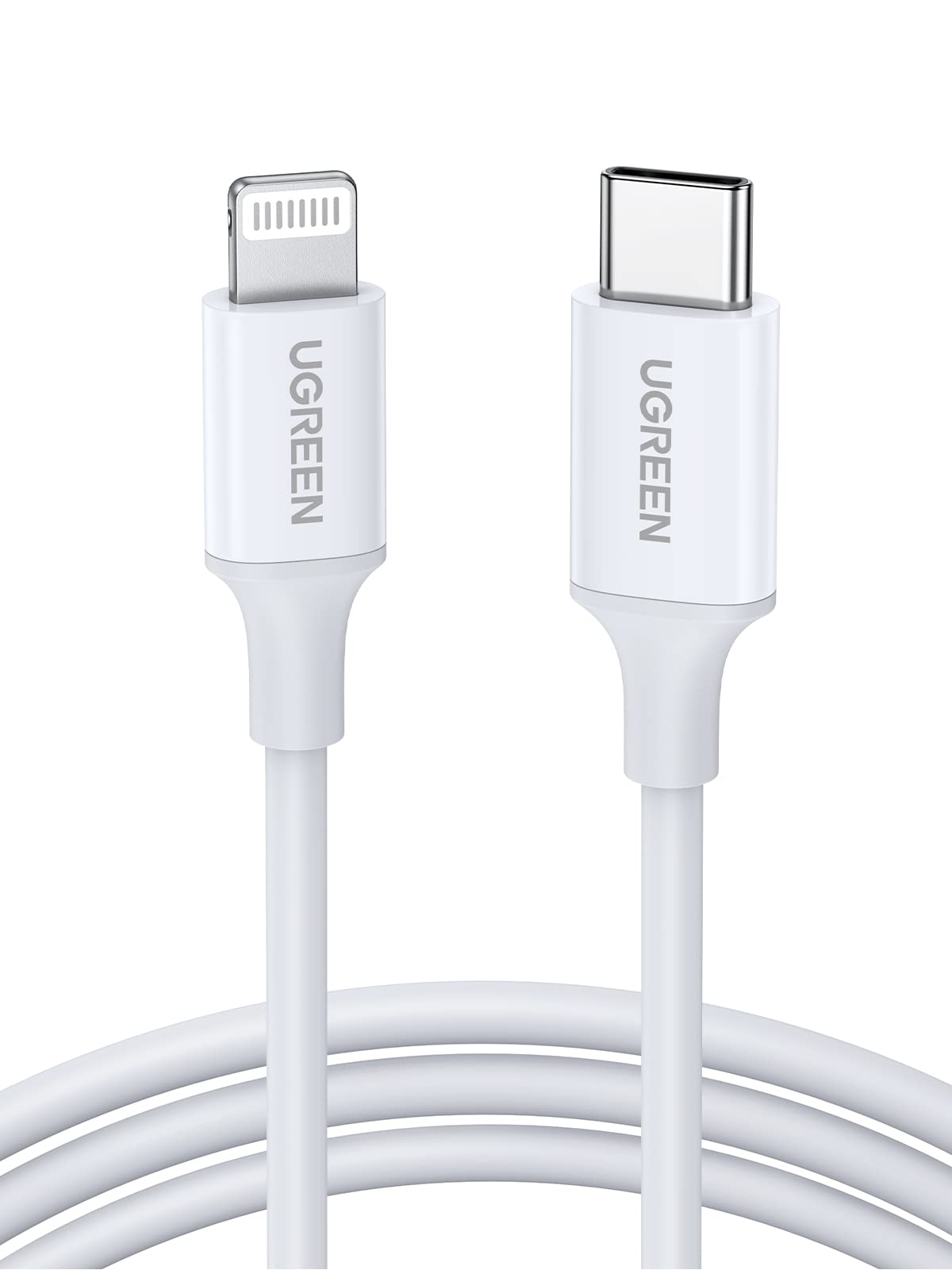 UGREEN USB C to Lightning fast charging cable in white with durable connectors