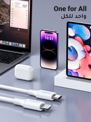 UGREEN USB C to Lightning fast charging cable with multiple Apple devices including iPhone, iPad, and AirPods