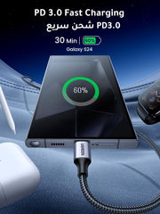 UGREEN USB-C to Type C cable for iPhone 16 Pro Max fast charging Galaxy S24 with PD 3.0 technology