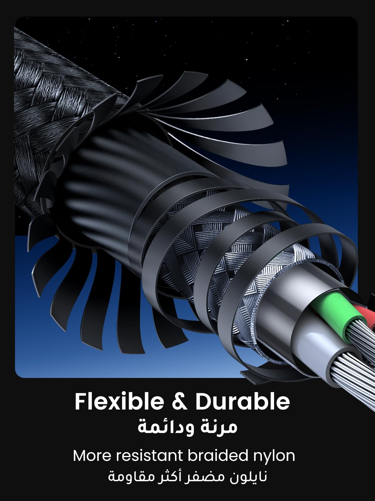 Close-up view of durable USB-C to Type C cable for iPhone 16 Pro Max with braided nylon and flexible design