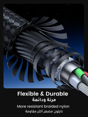 Close-up view of durable USB-C to Type C cable for iPhone 16 Pro Max with braided nylon and flexible design