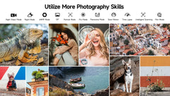 Ulefone Armor 22 rugged smartphone photography demo collage showing iguana portrait woman cityscape boat and dog