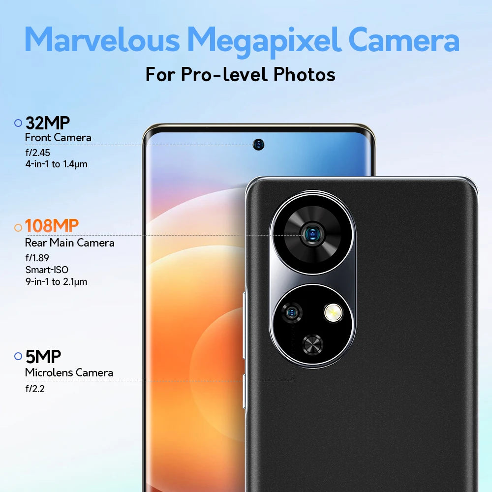 Ulefone Note 17 Pro smartphone front and back showing 108MP rear dual ring camera 32MP front and 5MP microlens