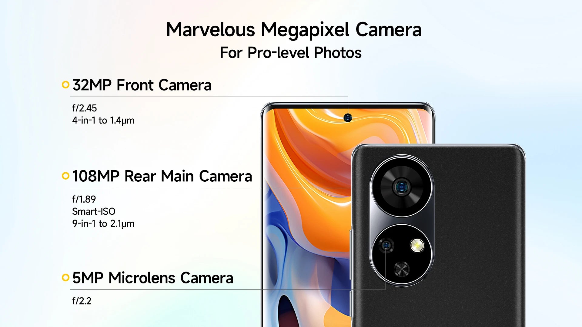Ulefone Note 17 Pro smartphone front and back showing 108MP rear 32MP front and 5MP microlens cameras