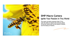Ulefone Note 17 Pro smartphone macro image sample showing a bee on a sunflower and 5MP macro camera text