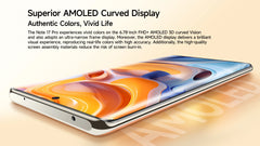 Ulefone Note 17 Pro smartphone angled view showing curved AMOLED display with vivid colors and silver frame