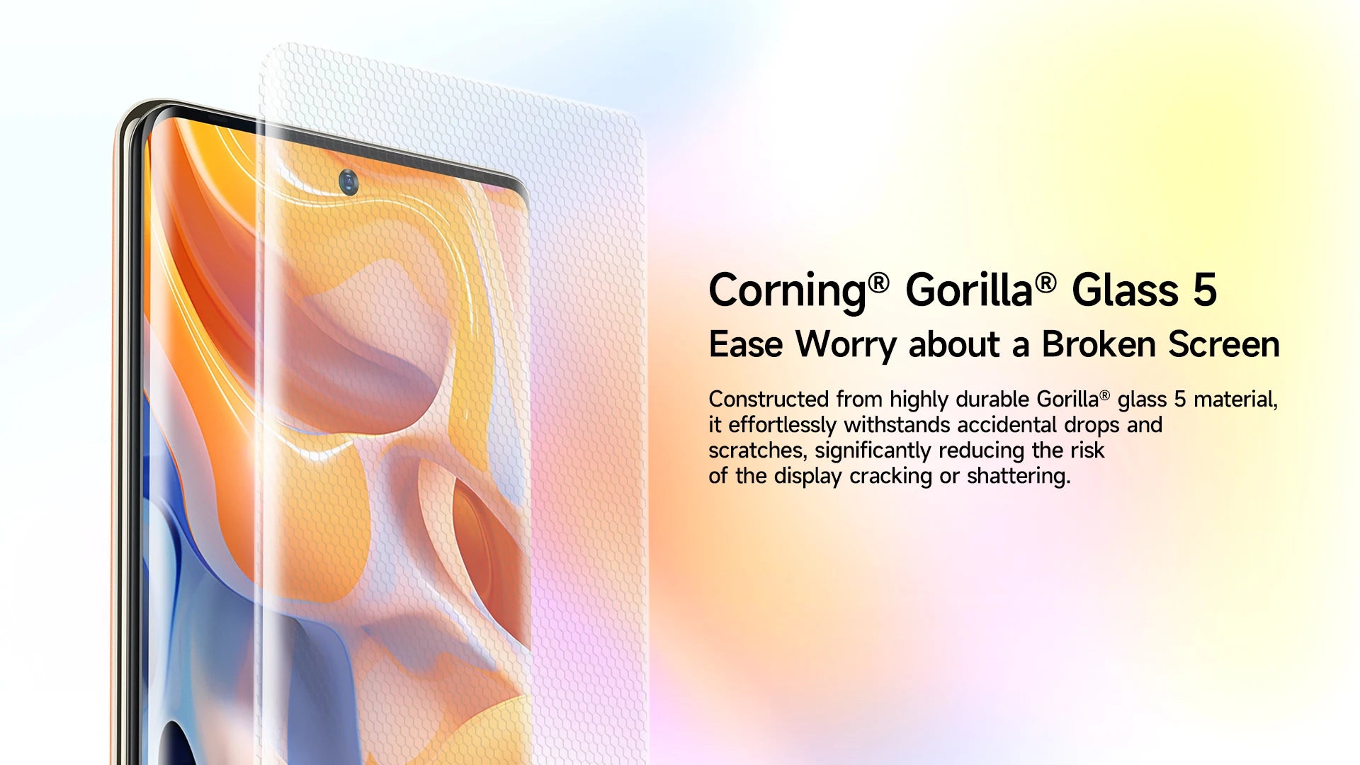 Ulefone Note 17 Pro smartphone with curved display and protective glass overlay showcasing Gorilla Glass 5 durability