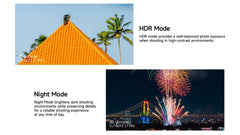 Ulefone Note 17 Pro smartphone sample images showing HDR rooftop with palm trees and Night Mode fireworks over city bridge