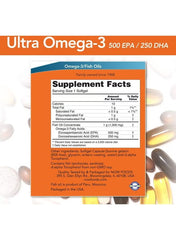 NOW Foods Ultra Omega-3 Fish Oil Supplement with 500 EPA and 250 DHA in a product label format