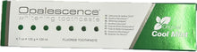 Opalescence whitening toothpaste box, Cool Mint with fluoride, green-and-white package