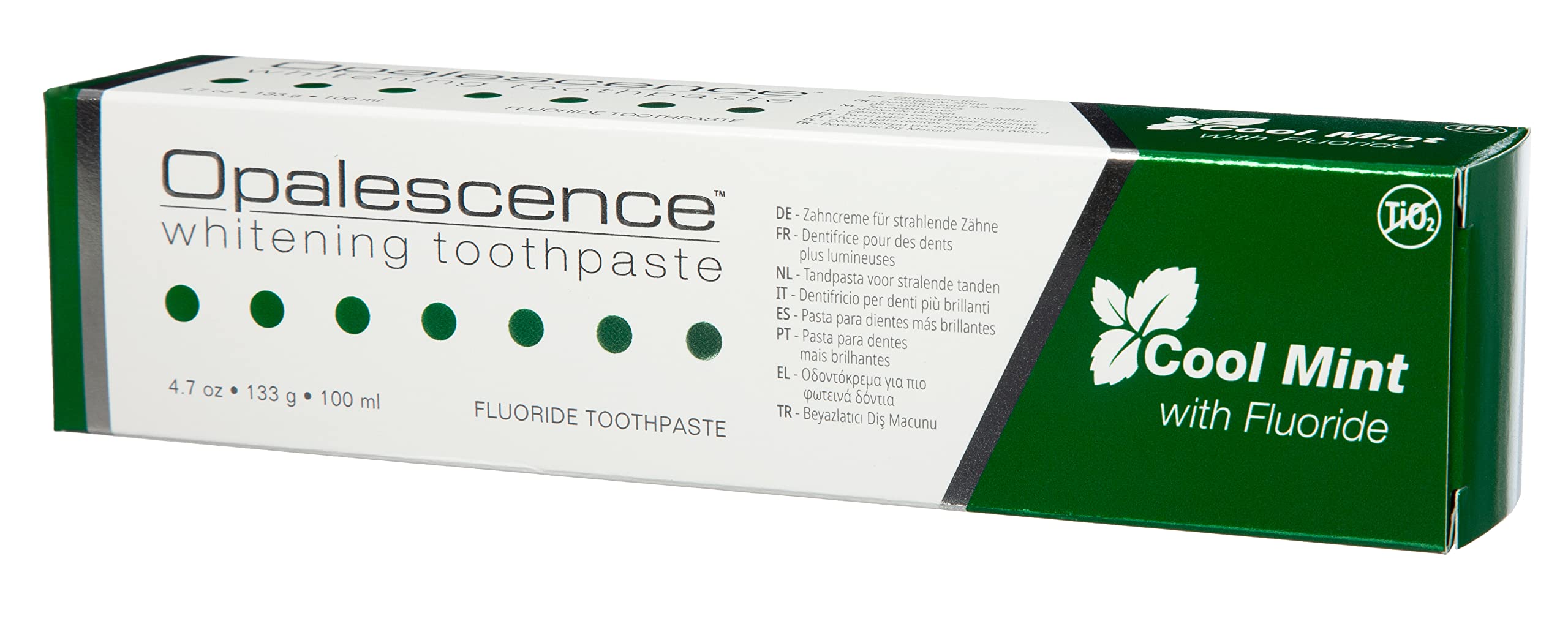 Opalescence whitening toothpaste Cool Mint fluoride box packaging showing brand name and flavor