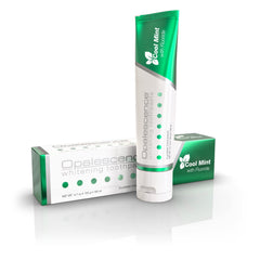 Opalescence whitening toothpaste Cool Mint tube and box showing fluoride formula and fresh mint flavor