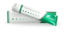 Opalescence whitening toothpaste tube and box, Cool Mint with fluoride, green-and-white