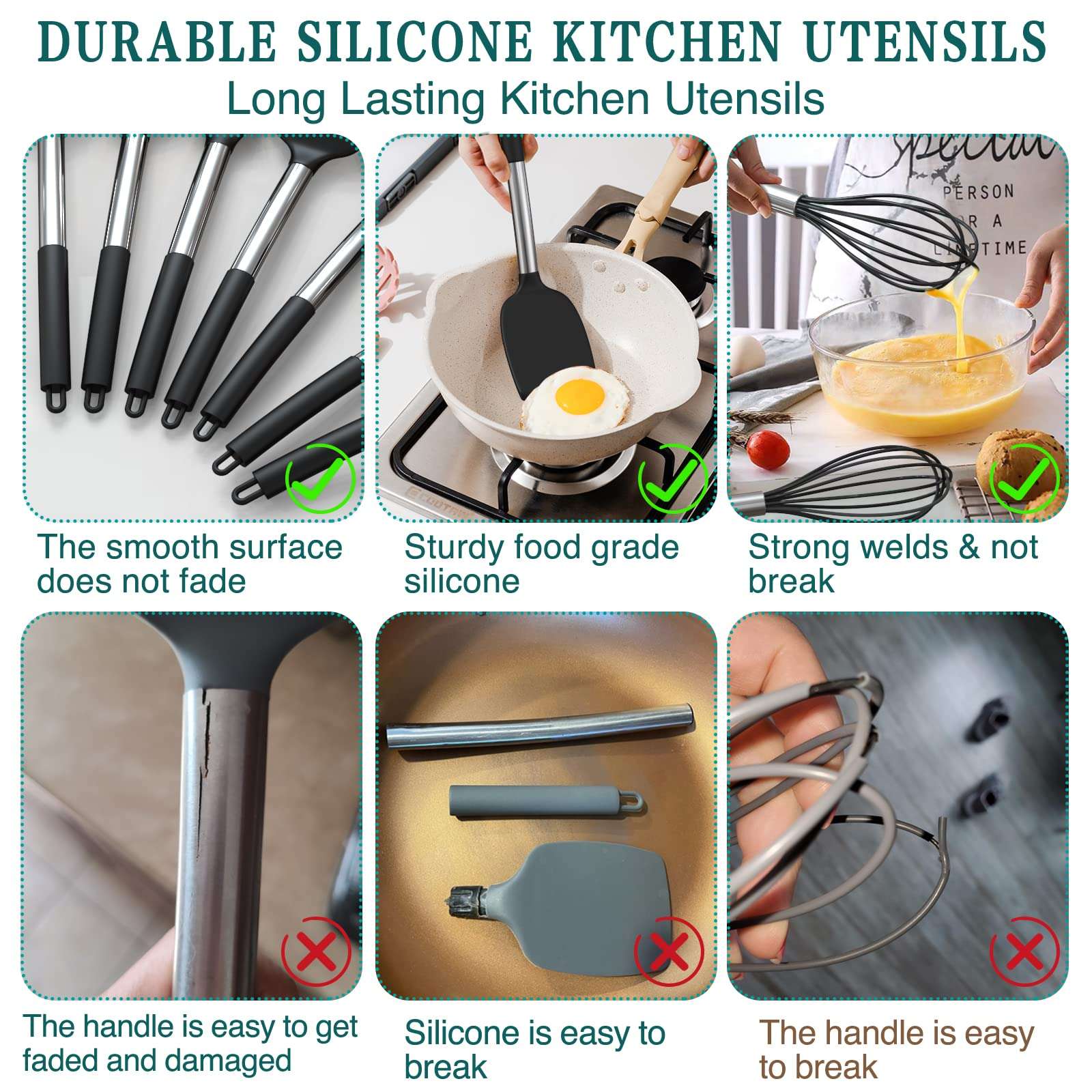 Umite Chef Silicone Kitchen Utensils Set with Stainless Handles - Mumzar