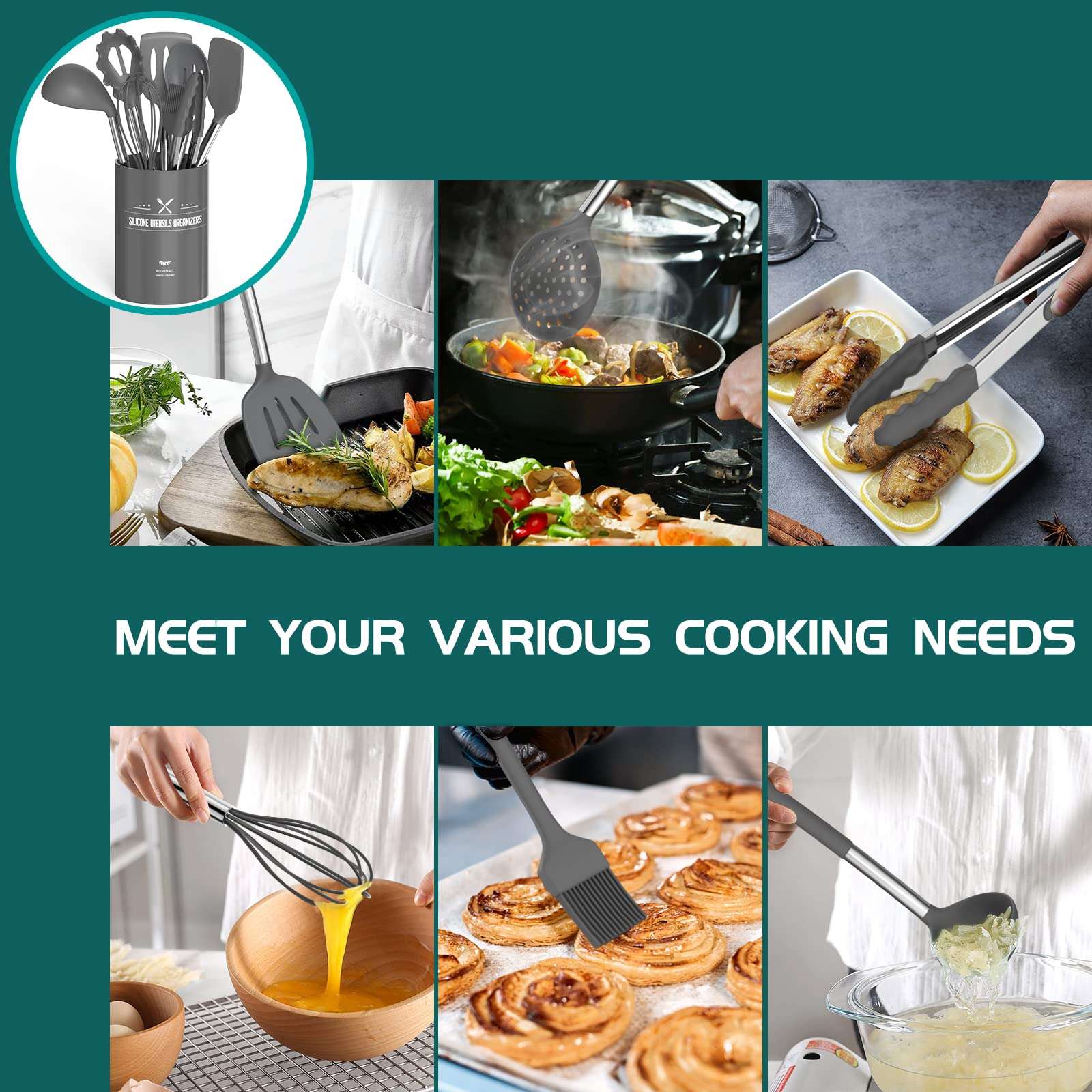 Umite Chef Silicone Kitchen Utensils Set with Stainless Handles - Mumzar