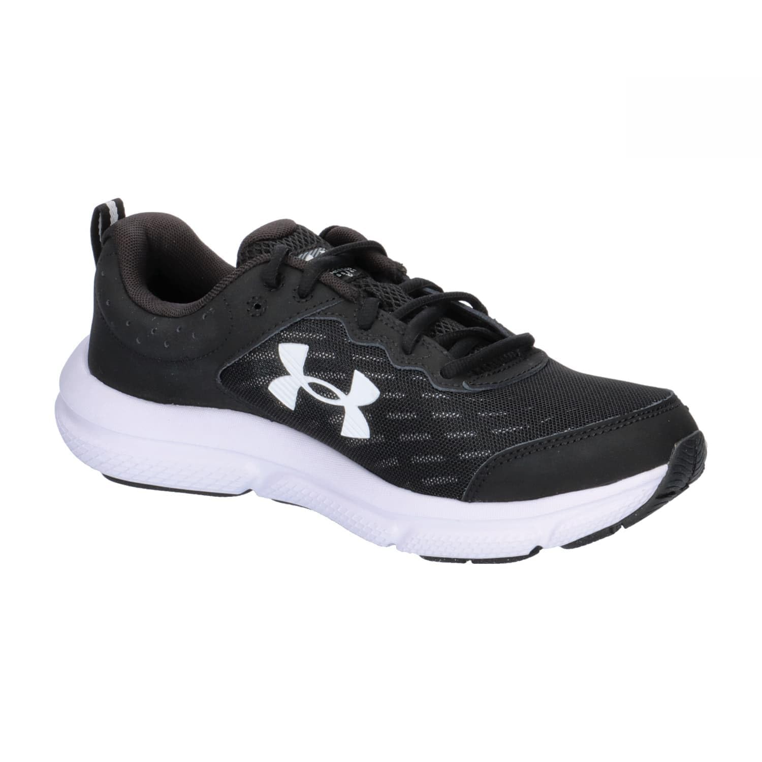 Black and white Under Armour running shoes men with cushioned sole and breathable mesh upper