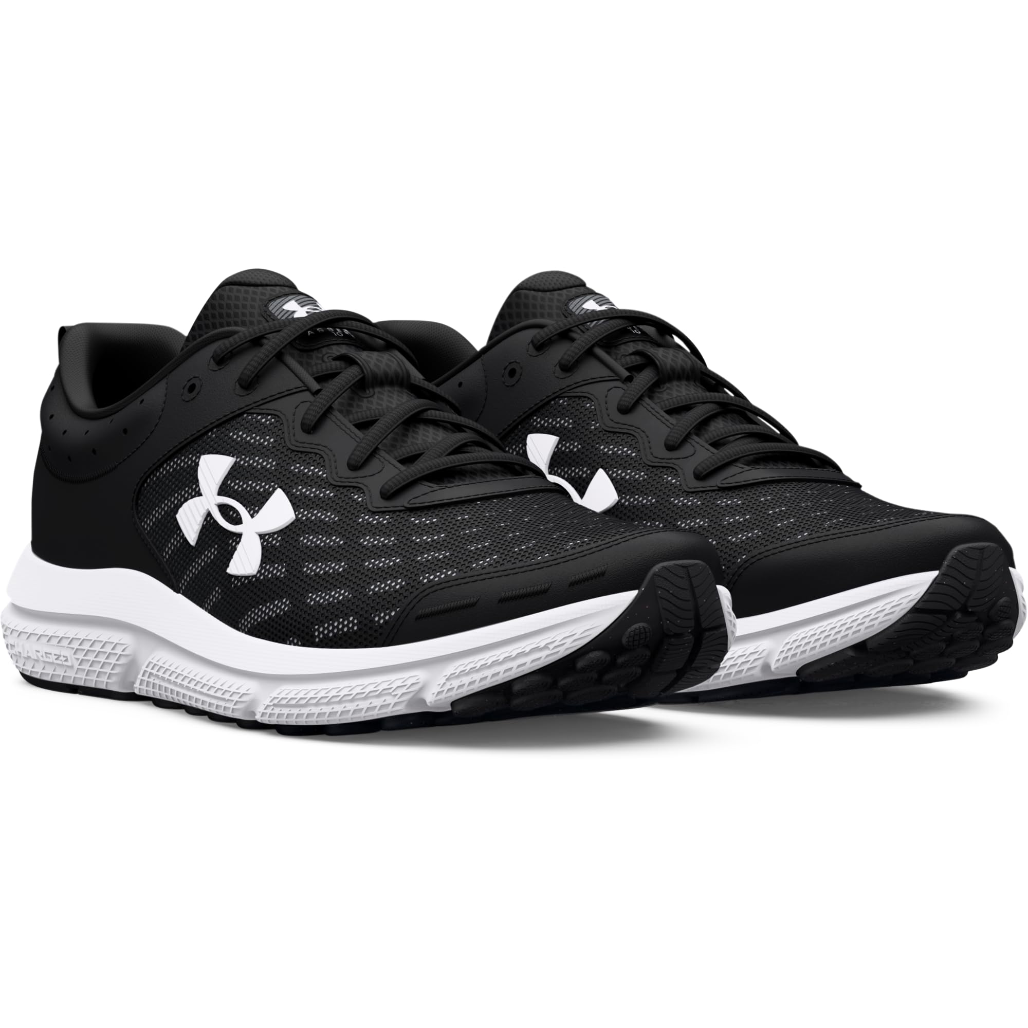 Black and white Under Armour running shoes men with breathable mesh and cushioned sole