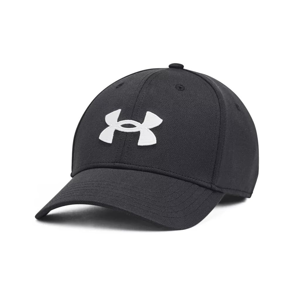 Black Under Armour Blitzing adjustable sports hat with white logo on front