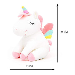 Huitich unicorn plush toy for kids pink and white soft stuffed animal with rainbow horn and wings
