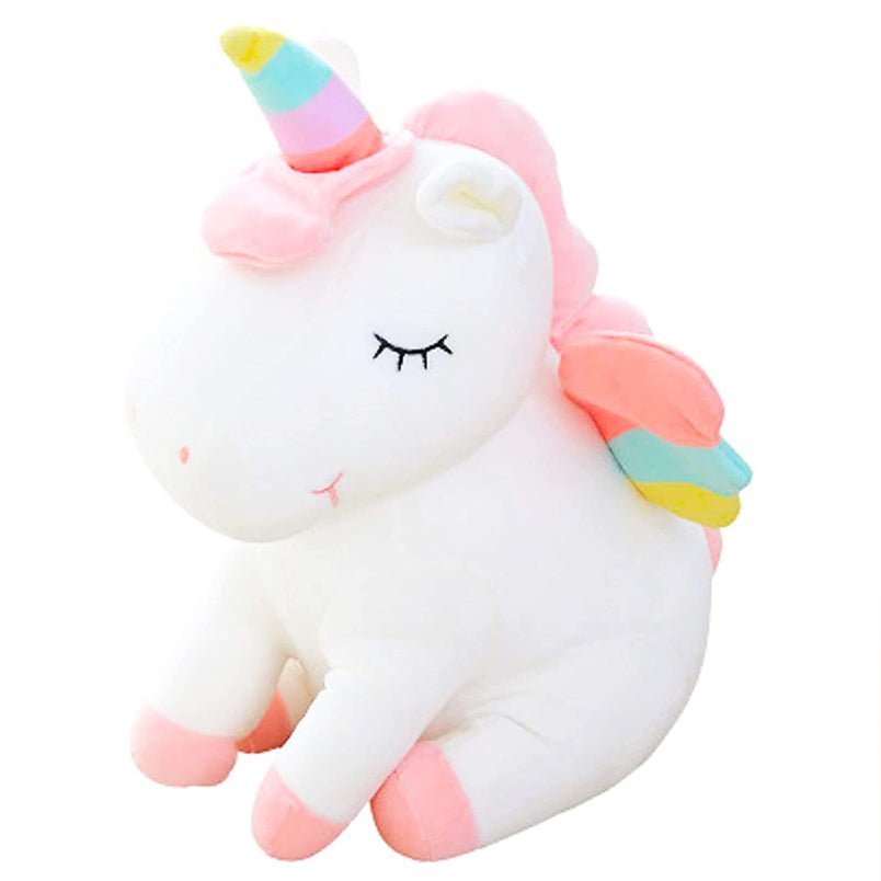 Huitich unicorn plush toy for kids with pastel rainbow horn and pink mane soft stuffed animal