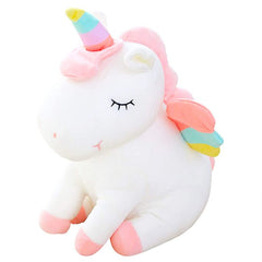 Huitich unicorn plush toy for kids with pastel rainbow horn and pink mane soft stuffed animal