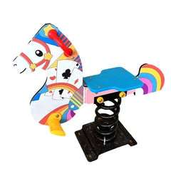 Colorful unicorn spring rider for kids with playful design and sturdy spring base