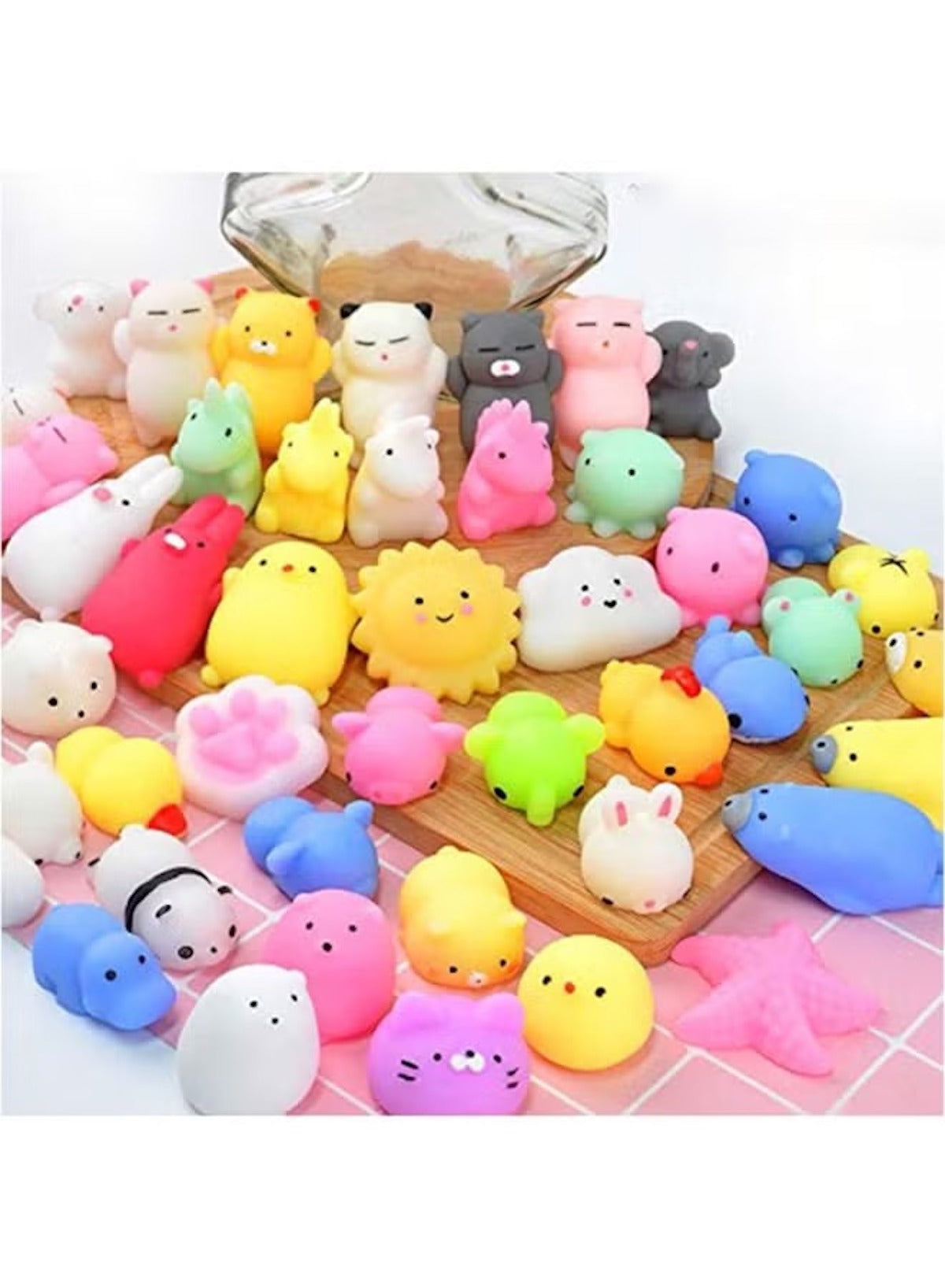 Colorful unicorn squishy toy set featuring various adorable animal designs for playful fun