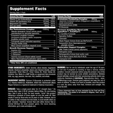 Supplement Facts label for STAK all-in-1, vitamin and amino acid ingredient chart
