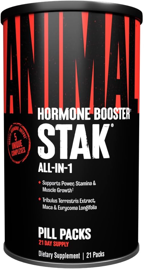 Animal Stak 2 supplement UAE black red canister Animal Hormone Booster STAK all in one pill packs 21 day supply