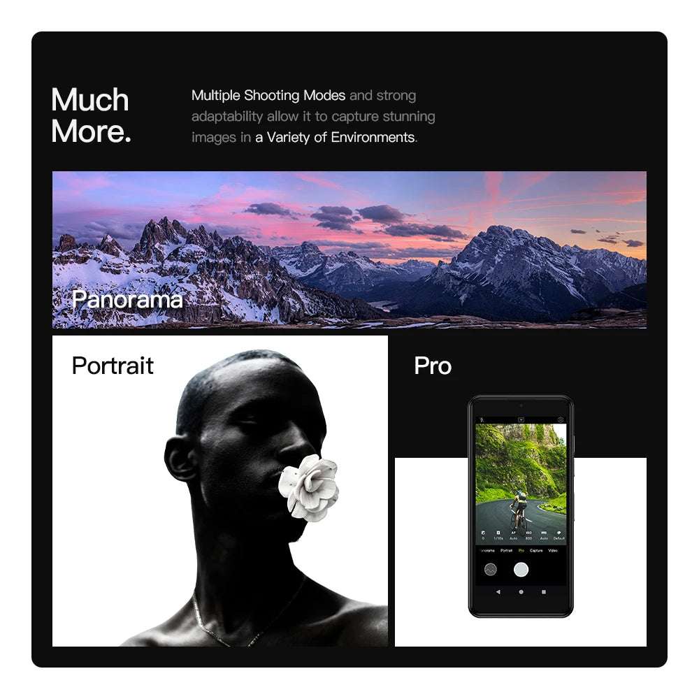 UNIWA compact 4GB RAM 64GB ROM mobile phone camera modes panorama portrait and pro shooting demo