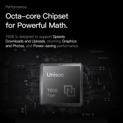 UNIWA ad showing Unisoc T606 octa core chipset on circuit board highlighting performance for compact 4GB RAM 64GB ROM mobile phone
