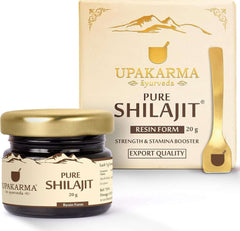 UPAKARMA pure shilajit resin UAE 20g jar and box with gold lid and spoon supplement