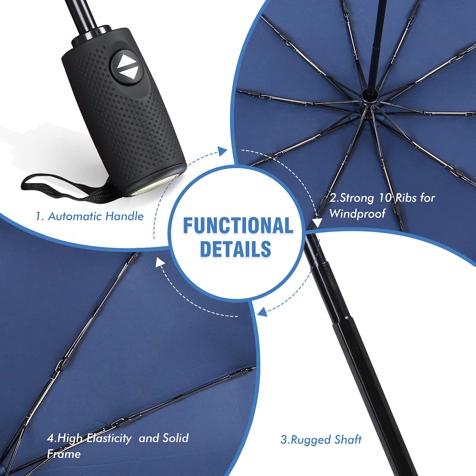 UV protection travel umbrella with automatic handle strong 10 ribs windproof rugged shaft and high elasticity frame