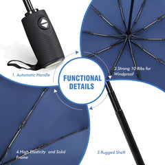UV protection travel umbrella with automatic handle strong 10 ribs windproof rugged shaft and high elasticity frame
